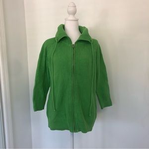 TALBOTS Women’s Green 3/4 Sleeve Full Zip Ribbed Knit Sweater Sz M